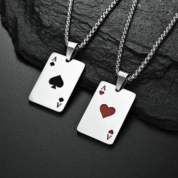 Lucky black peach necklace pendant Amazon personality red peach playing card pendant tide hanging titanium steel supply