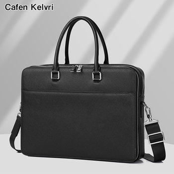 Light Luxury Business Style Genuine Leather Handbag, First-Layer Cowhide Laptop Bag, Simple and Stylish Briefcase for Men's Business