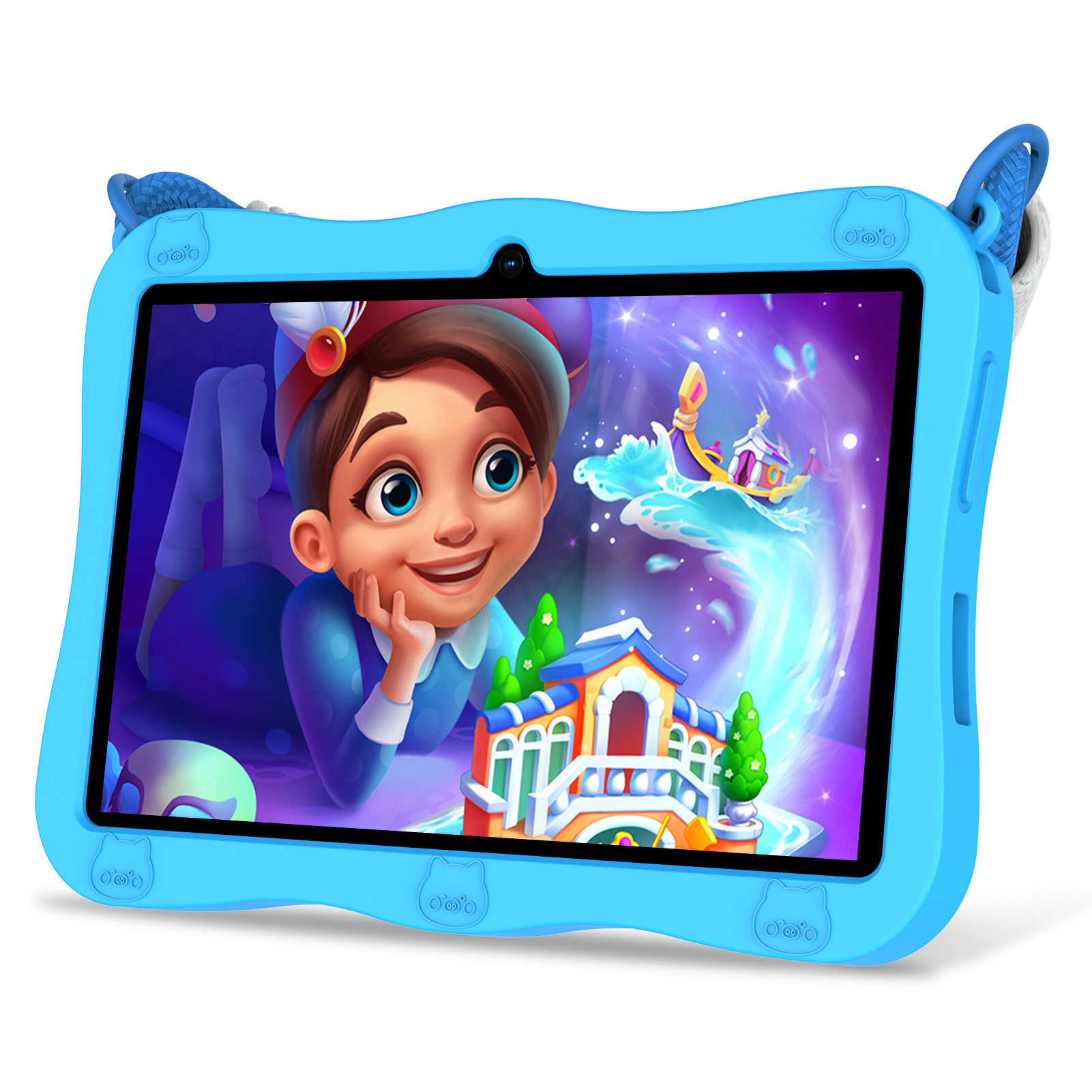 7-inch educational children's tablet cute piggy protective silicone cover 360-degree rotating handle bracket
