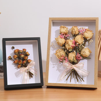 Dried Flower Photo Frame Eternal Flower Rose Butterfly Specimen Empty Frame DIY Dried Flower Picture Frame A4 Wall Hanging Hollow Stereo Wooden