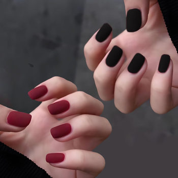 Black and Red Matte Mandarin Duck Nails Autumn and Winter Whitening Manicure Short Wear Nails Velvet Frosted Nails Source Wholesale 30