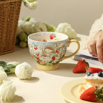 Xian Bird Wenshe Strawberry Cup Underglaze Color Hand-painted Breakfast Cup Ceramic Office workers can be heated in the microwave