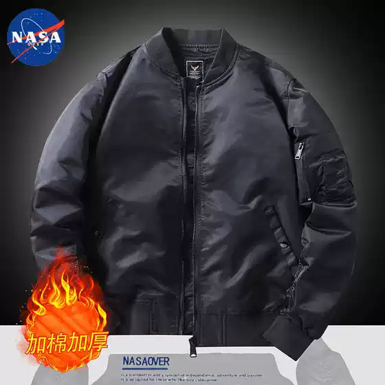 NASA brand pilot jacket for men and couples, versatile casual, thick, warm, loose baseball jacket with cotton