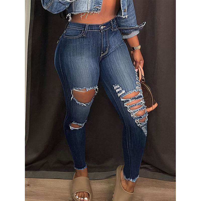 Womens Ripped Stretch Denim Jeans High Waist Casual Fit Trendy Style Perfect for Everyday Wear Ready to Ship