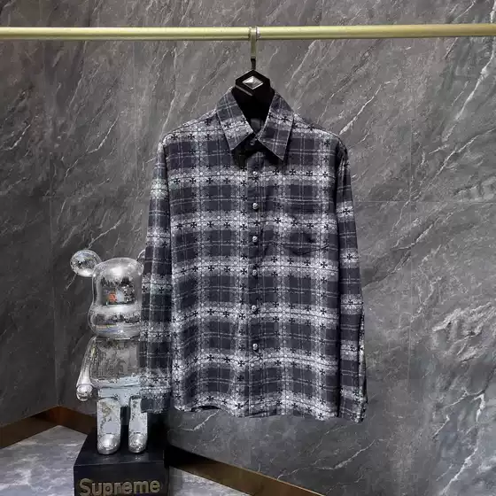 Cross-border European and American trend CH Crowe leather full cross dark pattern full print plaid shirt couples a generation of hair
