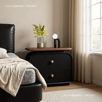 Medieval Style Creative Design Niche Bedside Table Solid Wood Small Bedroom Light Luxury High-End Black Storage Cabinet