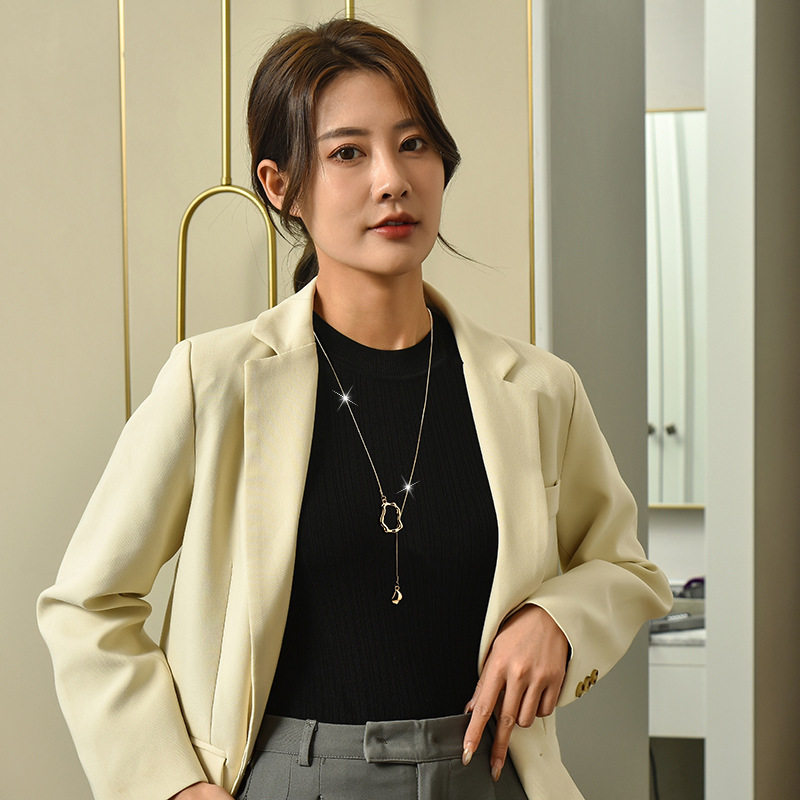 清新甜美简约项链女几何流苏轻奢抽拉长款毛衣链锁骨链配饰品批发