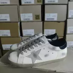 In-Stock Real Photos of Star-Patterned Distressed Sneakers for Women, Casual Versatile Trendy Sneakers with Hidden Height Increase, Distressed Cowhide White Sneakers, Versatile