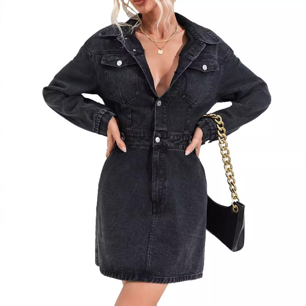 Elegant Denim Dress Trendy Style Chic Fit Versatile for Casual or Formal Occasions Wholesale Available