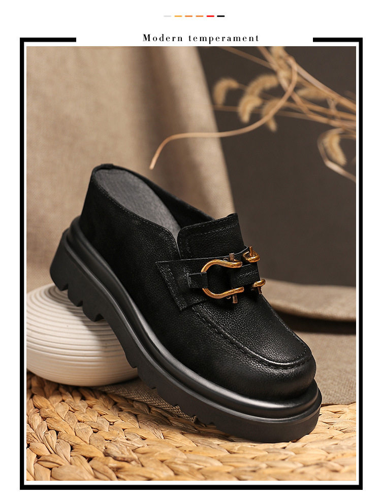 Giày lười nữ mũi vuông đế bệt phong cách casual — Đen, Cà phê chi tiết 6