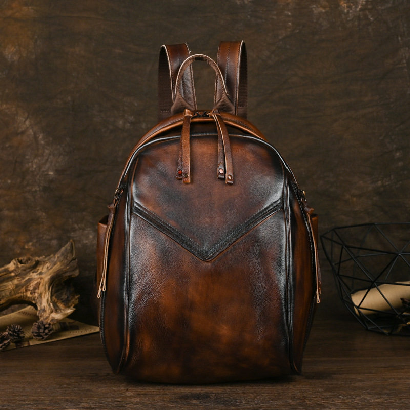 Balo Da Thật Vintage Thủ Công Màu Nâu