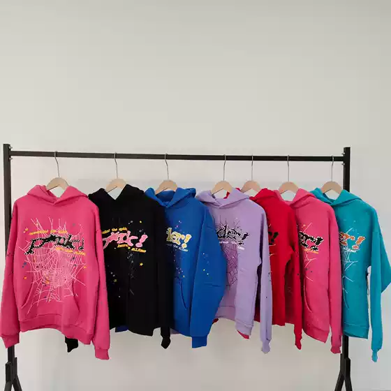 Amazon's Popular Sweatshirt with Spider Web Print, Loose Men's Jacket, Trendy Brand Sports Hoodie, Sp5Der Sweatshirt