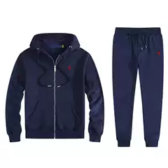 Men's Paul Polo Sweatshirt Suit with Embroidered Pony Logo, Hooded Cardigan, Fleece-Lined Casual Jacket, Trendy Style for Men