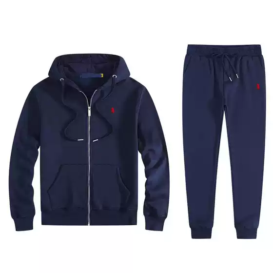 Men's Paul Polo Sweatshirt Suit with Embroidered Pony Logo, Hooded Cardigan, Fleece-Lined Casual Jacket, Trendy Style for Men