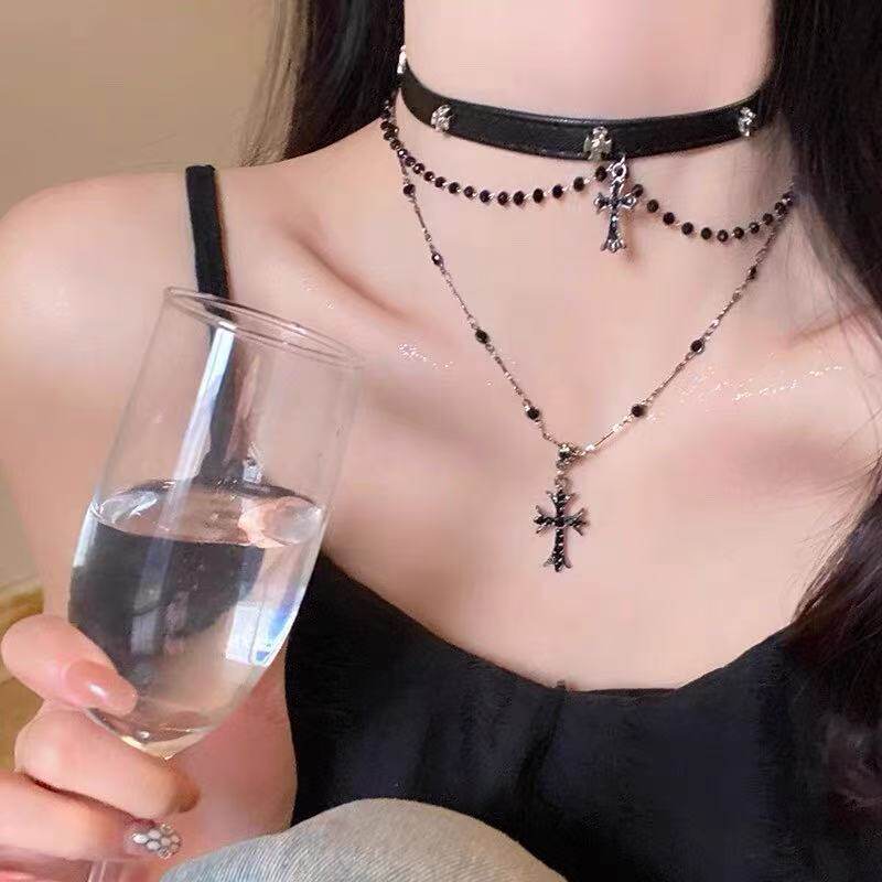 Diablo Original Sweet Cool Hot Girl Style Cross Necklace Women's Gothic Style Punk Multi-Layer Clavicle Chain Neck Strap Fashion