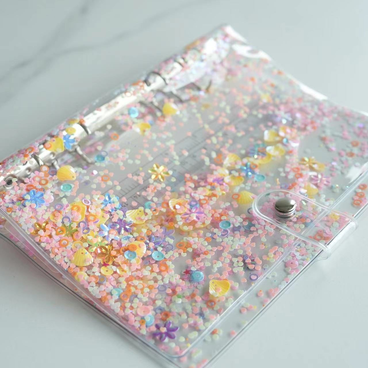 Transparent Pvc Colorful Sequin Blue Shell Loose-Leaf Fresh Trendy A5 A6 Loose Powder Planner Full-Color