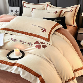 Bedding Four-Piece Set Autumn and Winter Category a Maternal and Infant Grade Milk Velvet High Weight Quilt Cover Bed Sheets High-End Fitted Bed Sheets