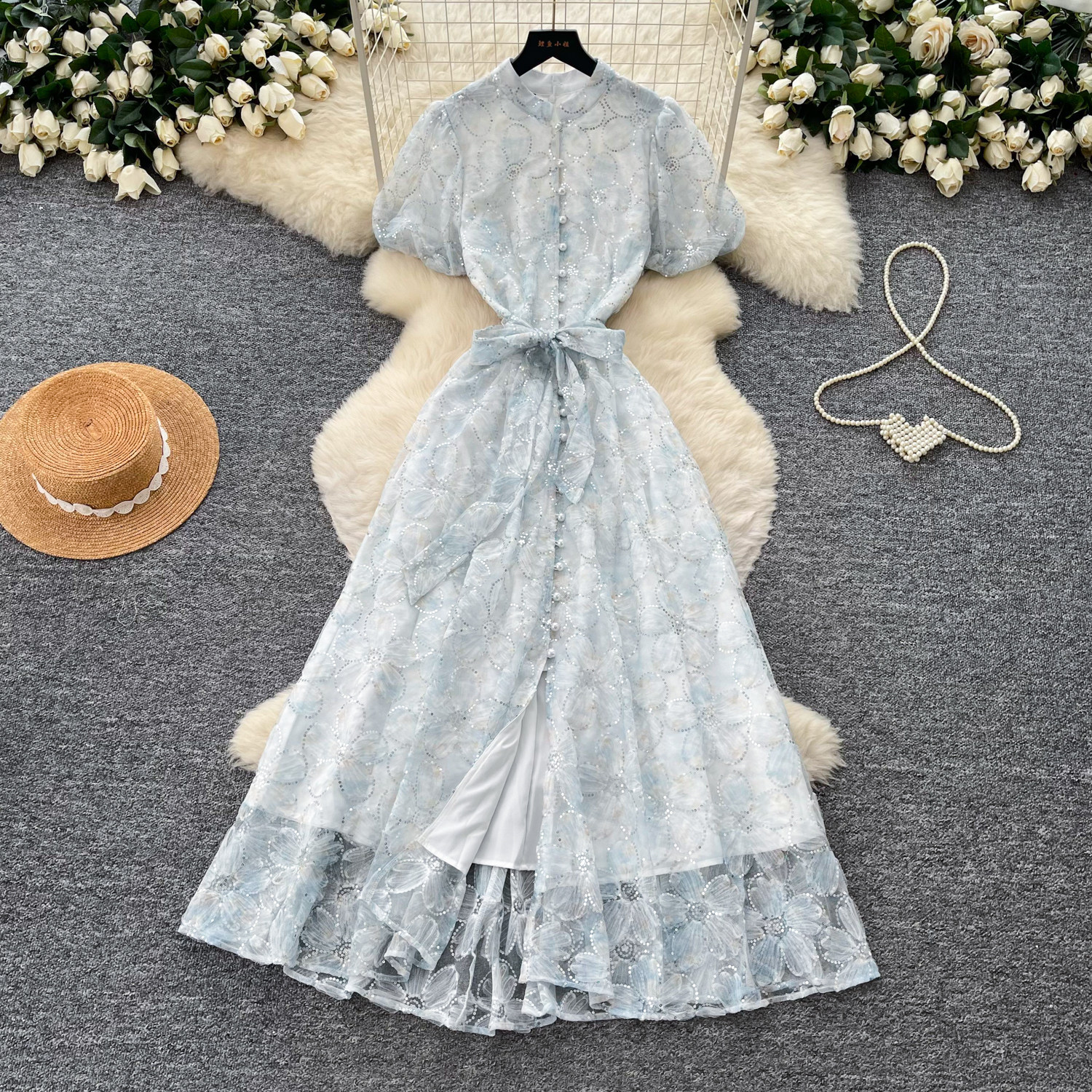 Lace Sequin Maxi Dress for Women High Waist A Line Silhouette Elegant Style Perfect for Summer Parties Wholesale