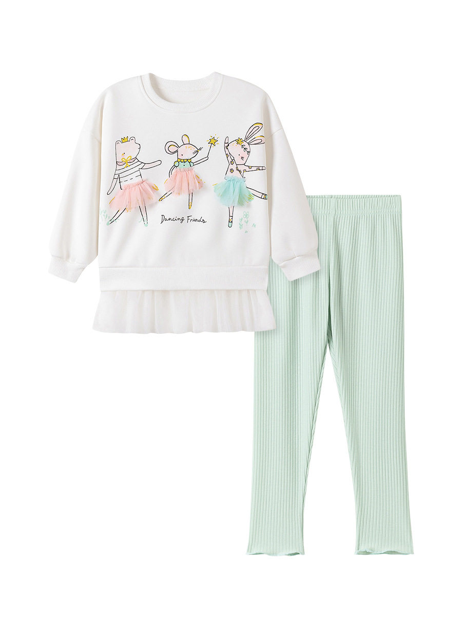 Nouveau costume de fille d'automne doublé de polaire, tenue pour petite fille à dessin animé avec filigrane