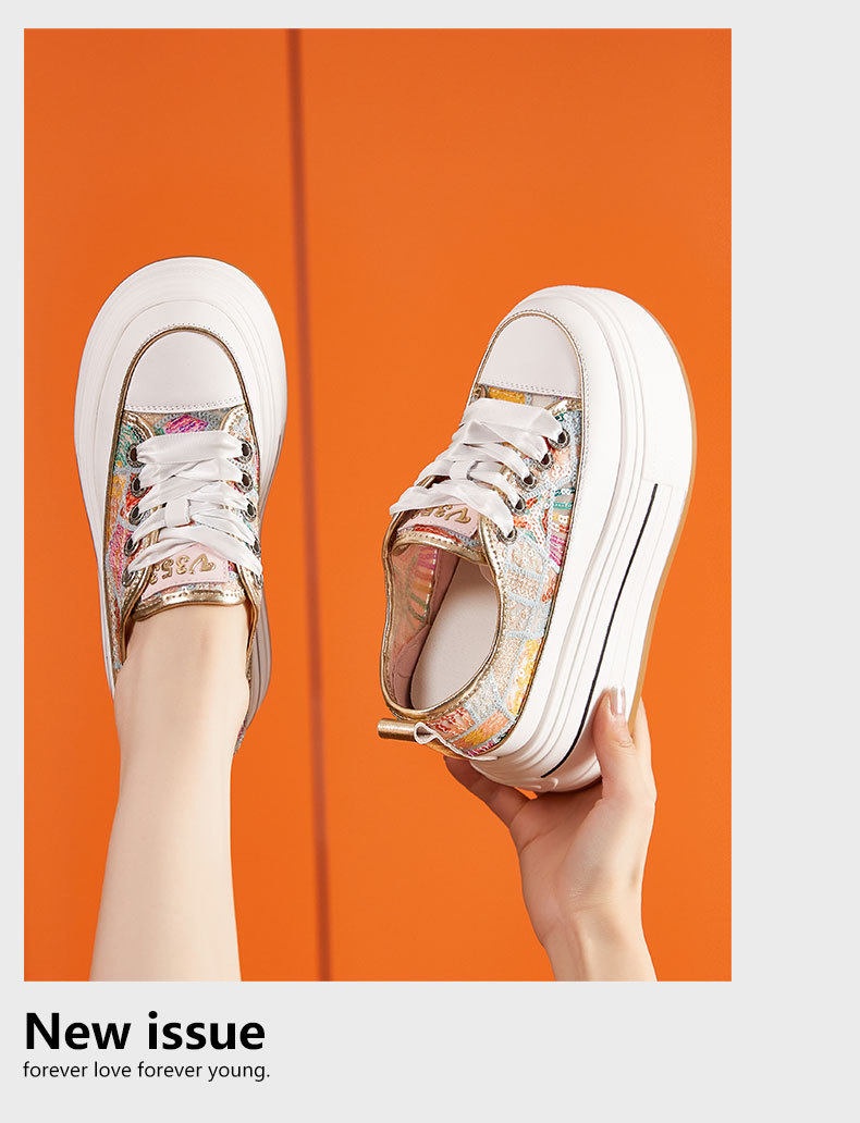 Sandal cao gót nữ hở mũi quai ngang đế dày — Trắng, Bạch kim chi tiết 12