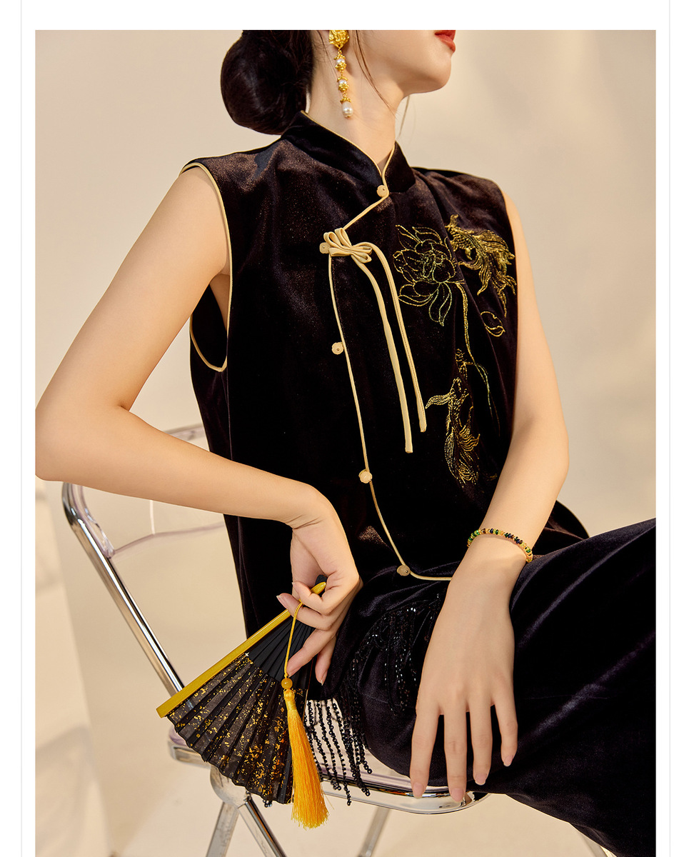 Set áo vest thêu thủ công kèm chân váy dài nữ — Áo vest thêu (giao hàng trong 7 ngày), Áo vest thêu (giao hàng trong ngày), Váy thêu (giao hàng trong 7 ngày), Váy thêu (giao hàng trong ngày)