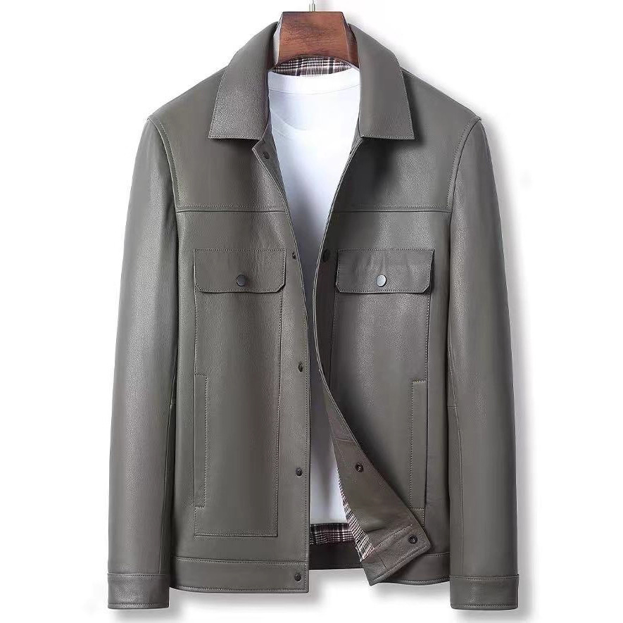 Áo Da Nam Chất Liệu Da Bò Kín Cổ Hàng Mùa Xuân Thu Đông