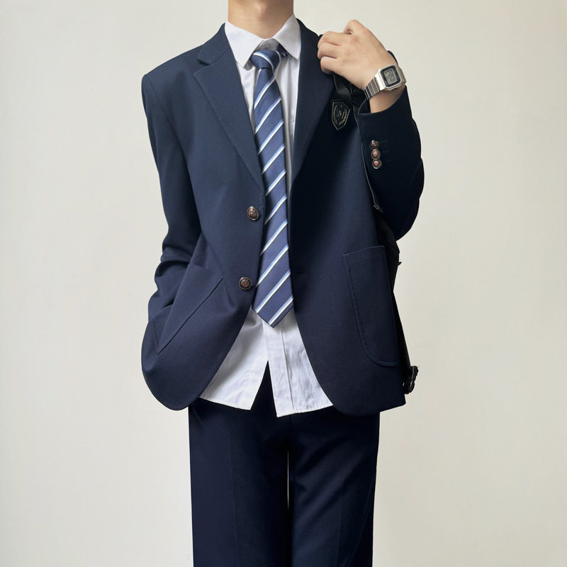 厂家直发dk日系制服秋冬季长款西服外套男士学生西装西裤班服套装