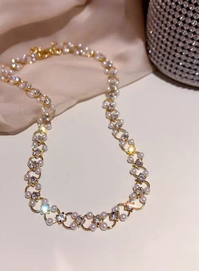 仿珍珠链条项链2023年新款女小众设计感ins冷淡风锁骨链网红颈链