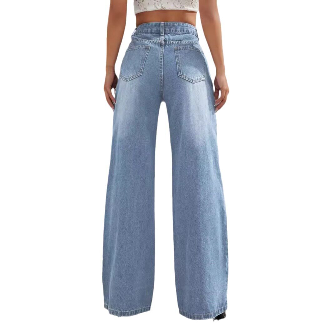 High Waisted Wide Leg Jeans Slim Fit Stylish Design Comfortable Fabric Casual Wear for Women Wholesale Available