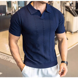 Британский пуловер с короткими рукавами и отворотом, мужской свитер в стиле ретро, повседневный однотонный жаккардовый свитер с открытыми плечами, 2025