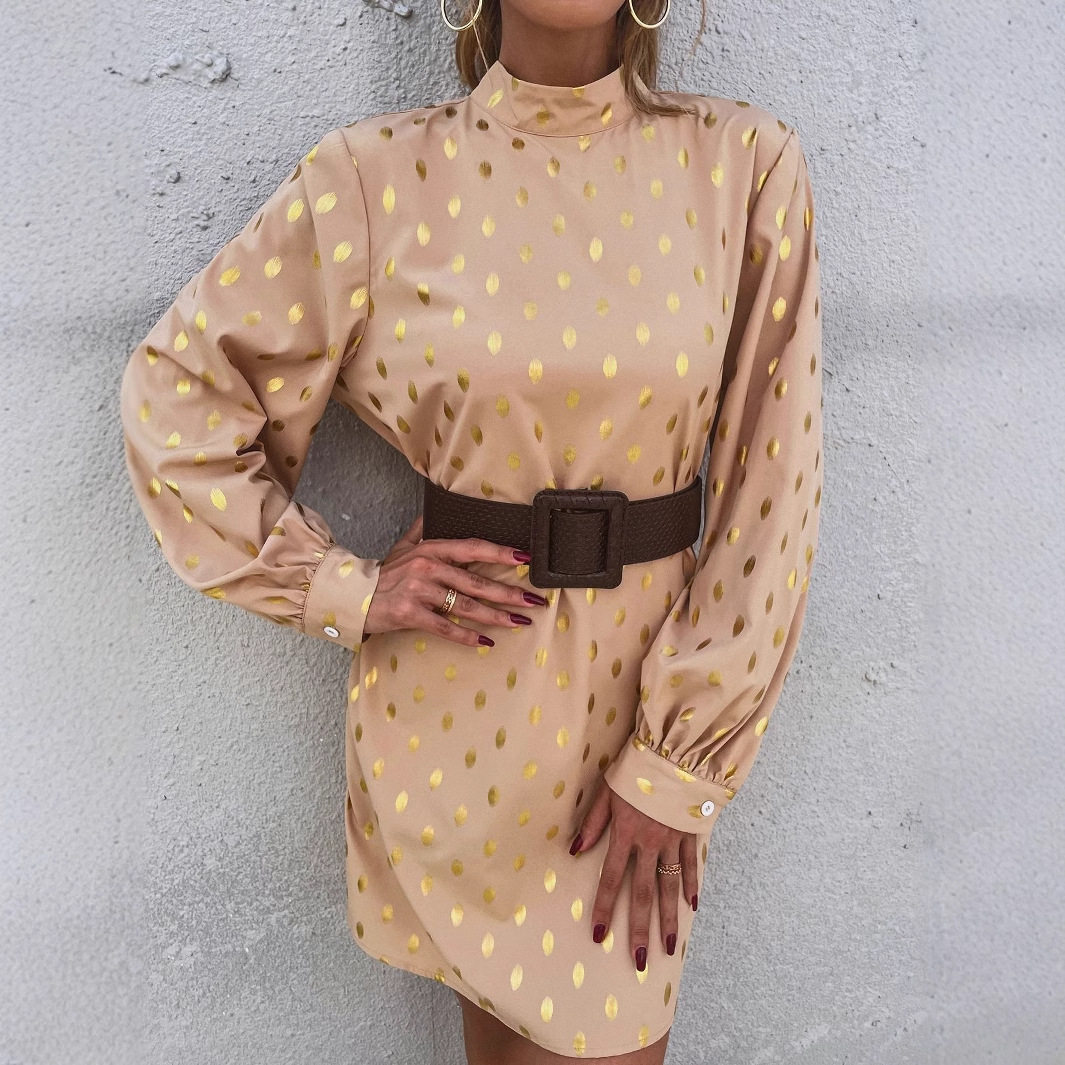 Elegant Polka Dot Long Sleeve Dress Womens Fashion European and American Style Chic Design Perfect for Parties and