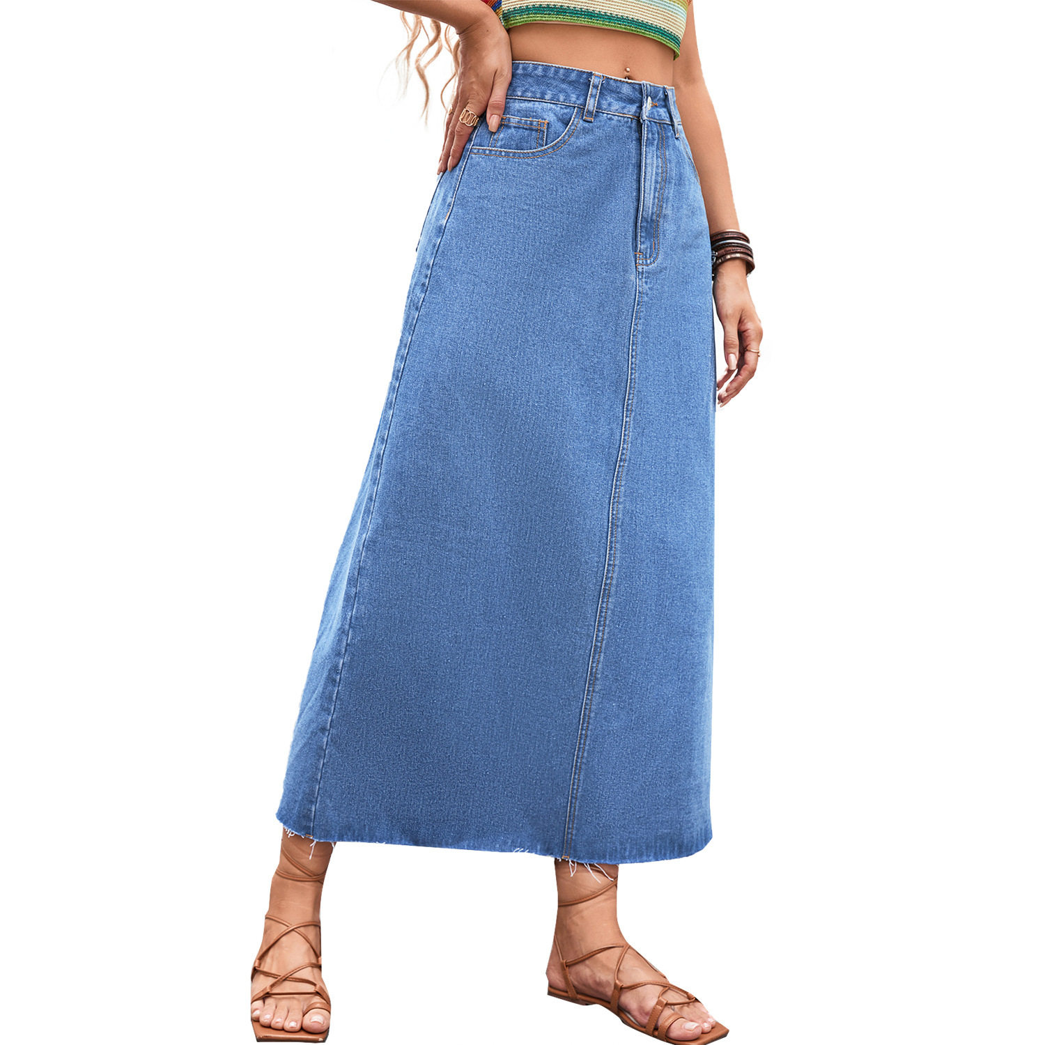 High Waisted A Line Denim Skirt Slim Fit Casual Style Versatile for Everyday Wear Wholesale Available