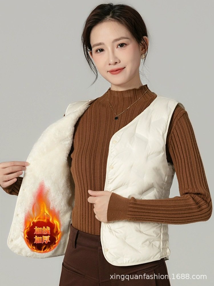 2025 New down Vest Women's V Neck Thickeneded Vest Liner Korean Style Slim Waistcoat 90 White Duck down Vest Women