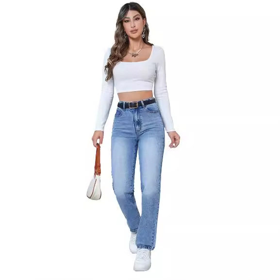 High Waisted Straight Leg Jeans for Women Trendy Design Casual Everyday Wear Wholesale Available