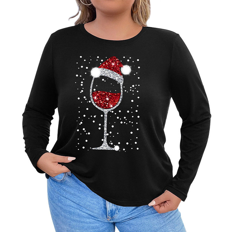 Plus Size Womens Loose Christmas T Shirt Autumn Collection Casual Style for Holiday Celebrations Wholesale Available
