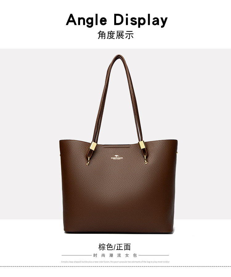 Túi tote nữ cỡ lớn tối giản phong cách thanh lịch, túi xách tay đeo vai đa năng đi làm — đen, màu kaki, màu nâu, màu xám đậm