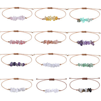 European and American Popular Irregular Gravel Raw Stone Woven Wax Line Bracelet Bohemian Tiger Eye Amethyst Beach Hand Rope