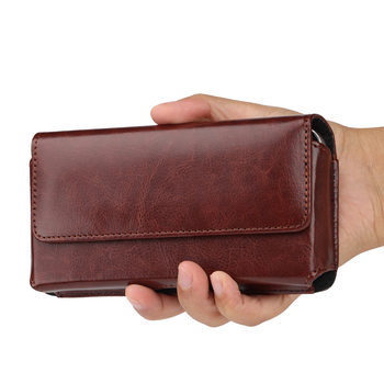 Universal iPhone 17 Crazy Horse Pattern Flip Stand Wallet Crossbody Universal Waist Bag Phone Waist Hanging Bag Genuine Leather Case