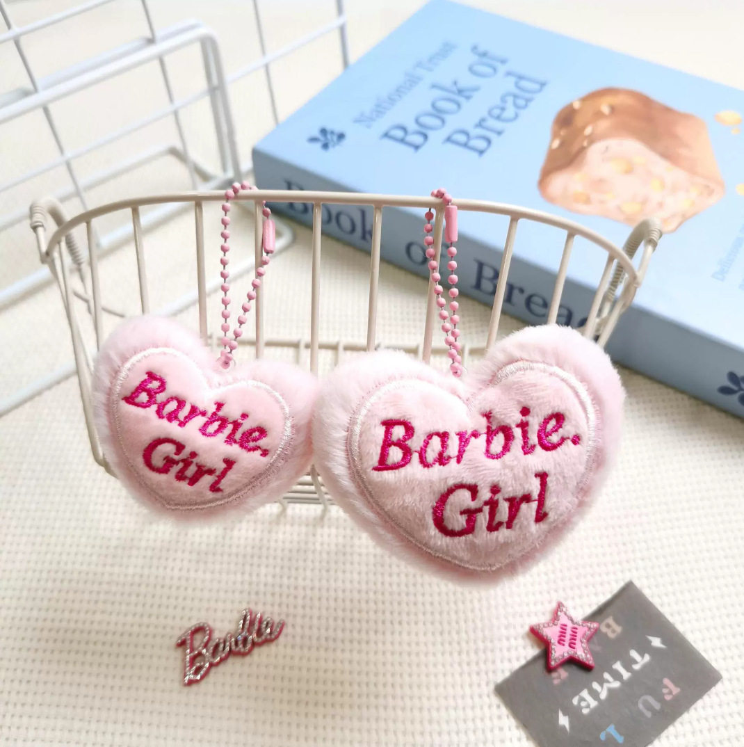 Cartoon Plush Pink Barbie Heart Girl Headwear Gloves Scarf Brooch School Bag Pendant Decorative Accessories Accessories