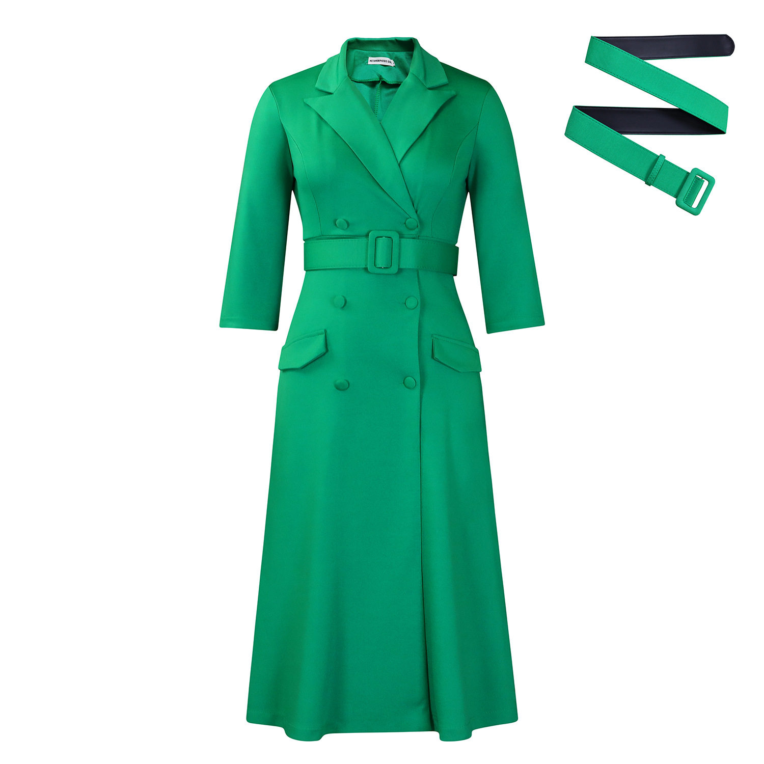 Double Breasted Blazer Dress Elegant Solid Color Mid Length Fashionable Design Perfect for Office or Casual Events