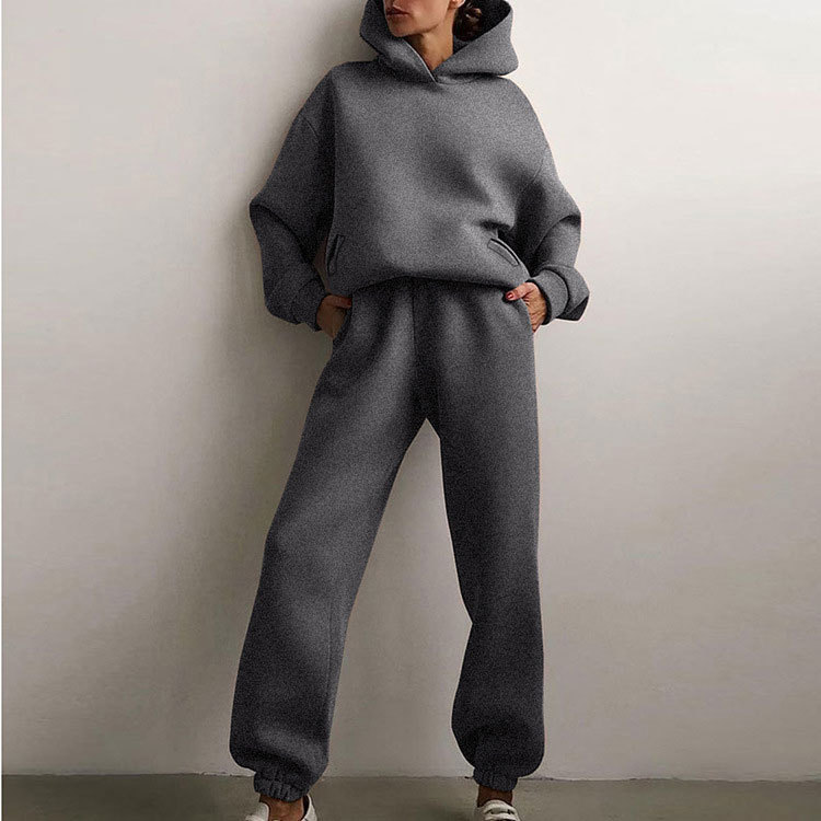 Hooded Sweatshirt and Pants Set for Women Solid Color Casual Outfit Spring Fashion