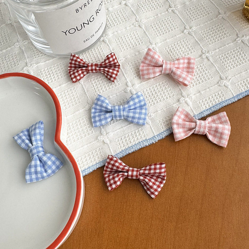 Korean style plaid bow accessories DIY hair rope hair card material clothing accessories small fresh sweet bow tie wholesale