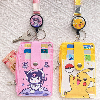 Retractable zipper card holder multi-card position campus neck rope card holder badge lanyard certificate set student bus subway