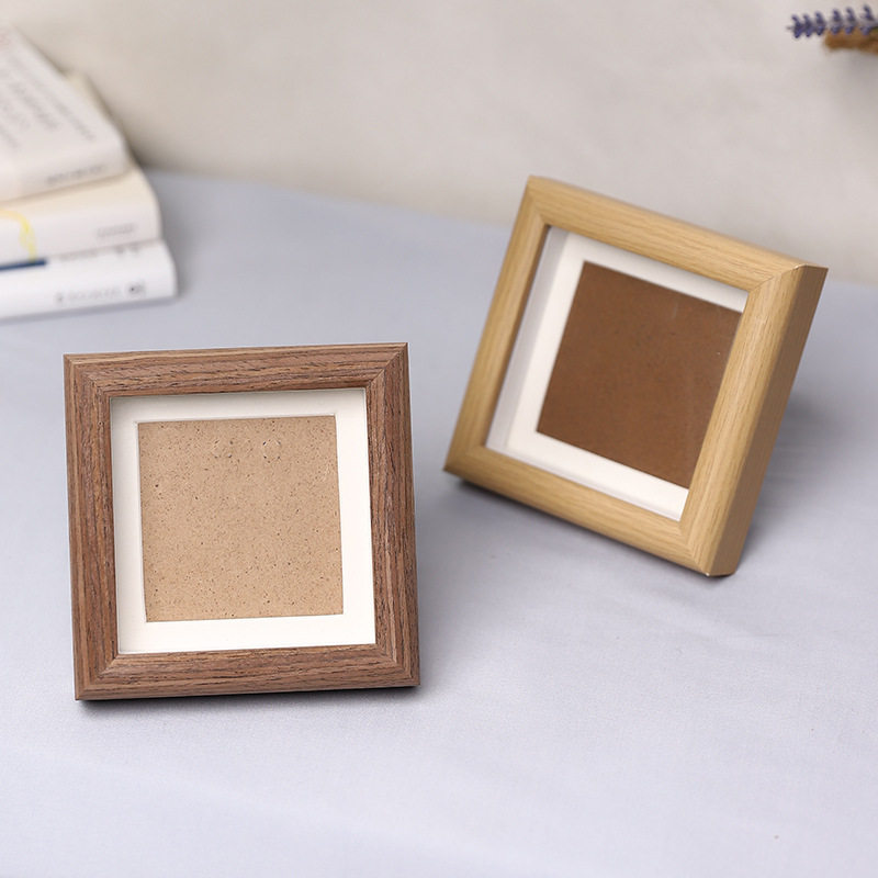 Wooden Photo Frame Glass Square 4inch Kidsren's Oil Pastel Framed Picture Frame DIY Photo Display Modern Simple Style