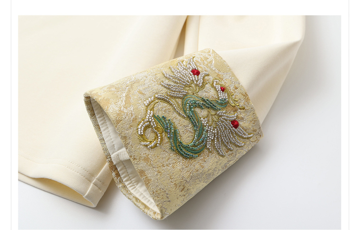 Áo sơ mi nam dài tay thêu họa tiết rồng, chất liệu polyester phối nylon, cổ tròn, phong cách thanh lịch