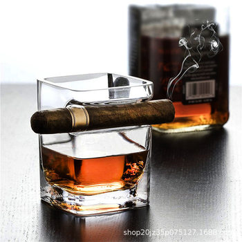 Lead-free Crystal Glass Square Thickened Bottom Coffee Cigar Whiskey Wine Glass KTV Bar Household All-in-One