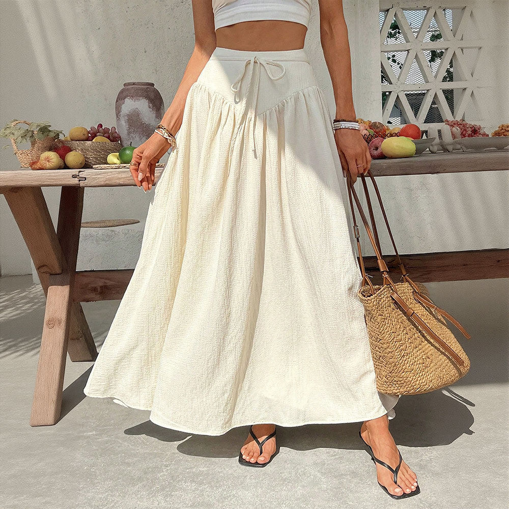 High Waisted Flared Maxi Skirt Lightweight Versatile Flattering Summer Vacation Beachwear Wholesale Available