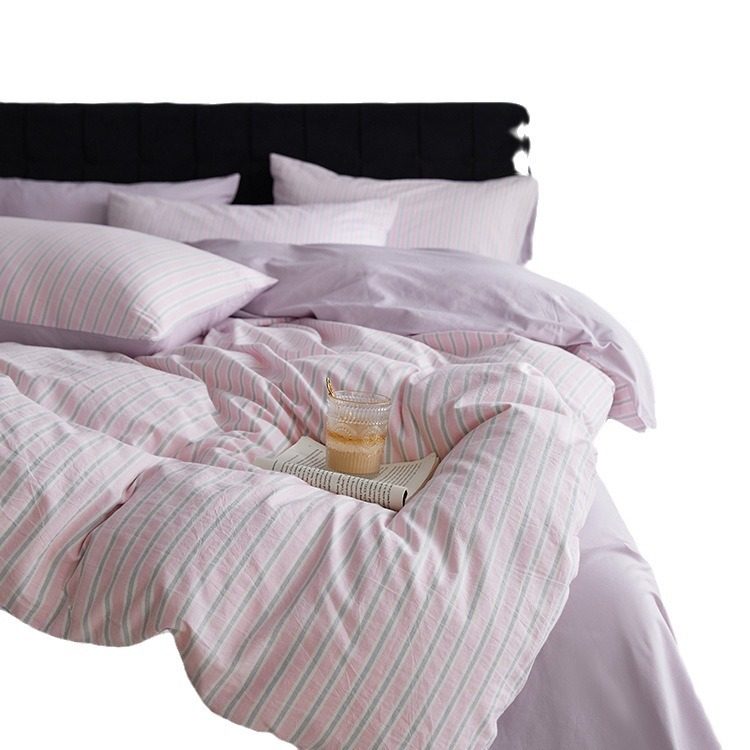 Class A_yarn-dyed washed cotton stripe simple Japanese cotton four-piece set of student dormitory bed cotton three four-piece set