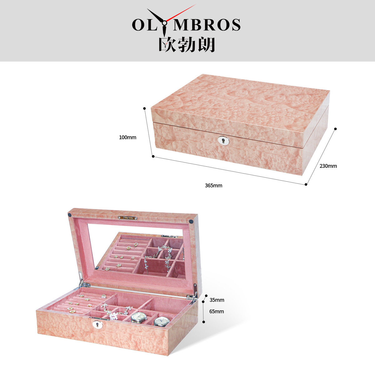 Elegant Wooden Jewelry Box with Mirror, Necklace and Earrings Compartment Storage, Watch Box, Wedding and Mother's Day Gift