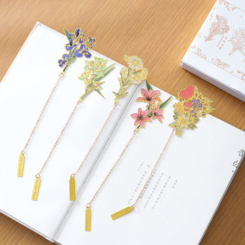 Factory metal bookmark creative Chinese style exquisite color printing flowers brocade brass gift bookmark